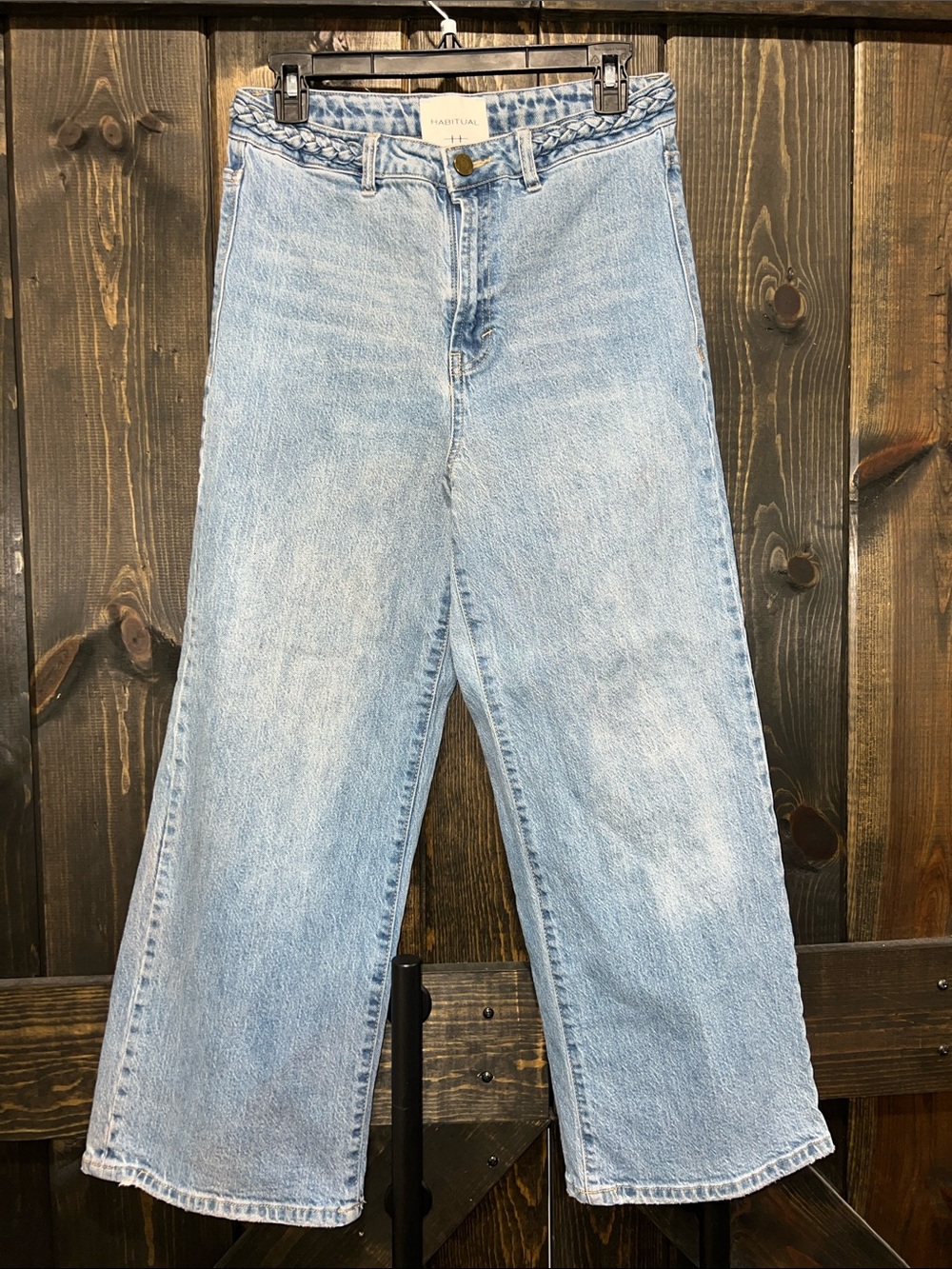 Habitual High-Waisted Wide Leg Jeans 28 Braided Waist Cropped Denim Boho Casual